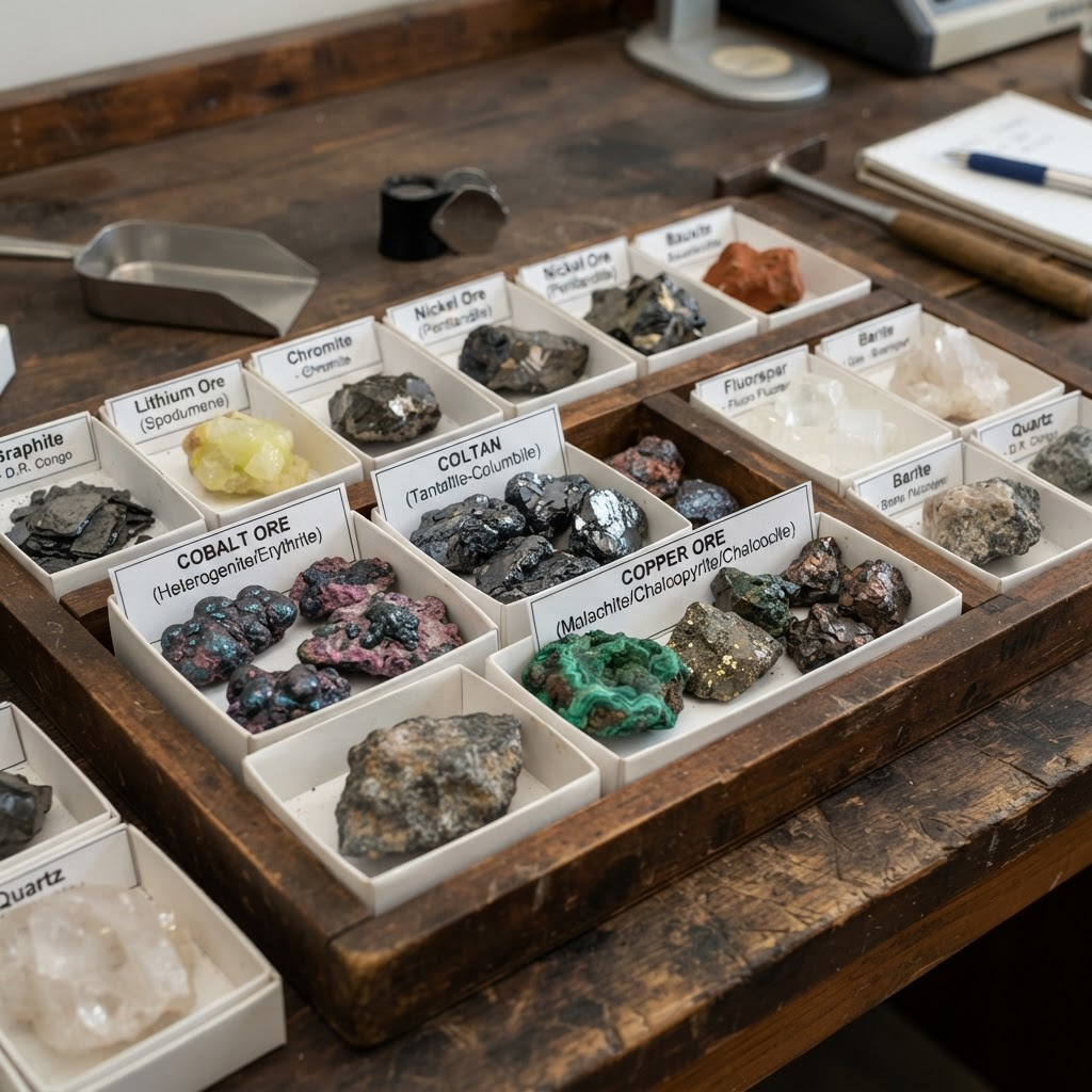 Coltan and cobalt ore samples